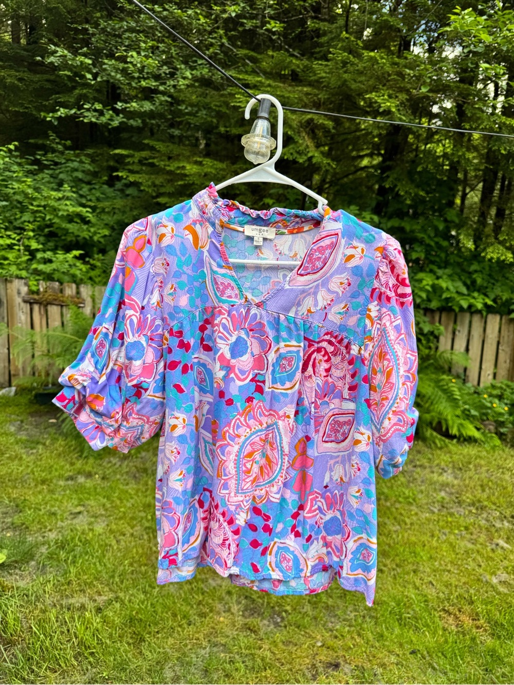 Umgee Lavender Multicolor Paisley Peasant Blouse